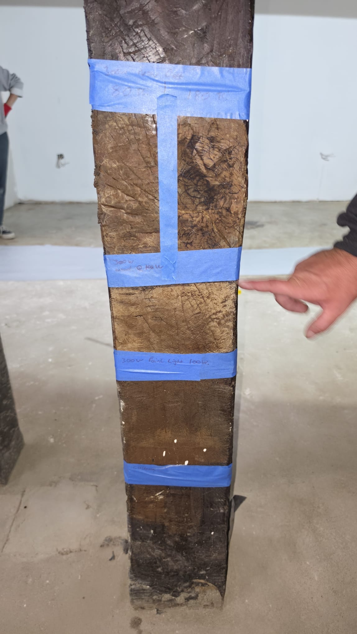 Oak beam after laser cleaning — clean natural timber grain revealed
