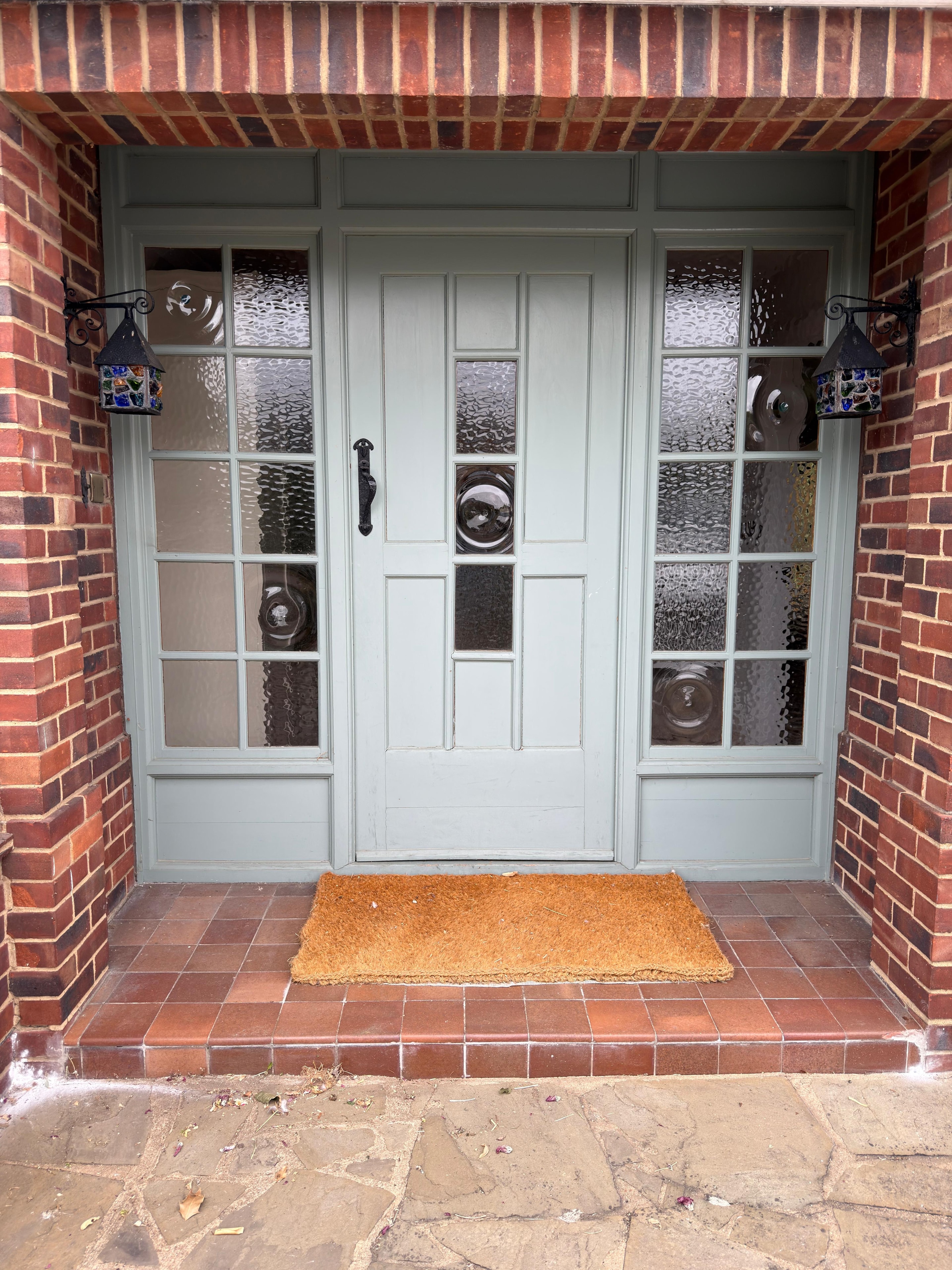Oak Front Door — Paint Removal on Previously Oiled Timber — before laser cleaning